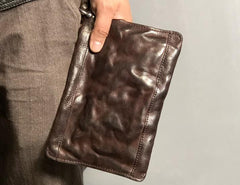 Genuine Leather Mens Clutch Cool Slim Wallet Zipper Clutch Wristlet Wallet for Men