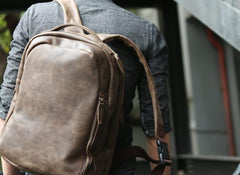 Coffee Leather Mens Backpacks Travel Backpacks Laptop Backpack for men