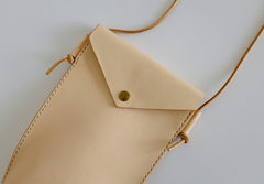 Handmade Leather Beige Womens Small Phone Crossbody Purse Shoulder Bag for Women