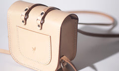 Handmade Leather Beige Mini Backpack Cute Saddle Backpack for women