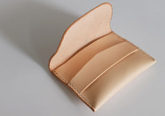 Handmade LEATHER Beige Womens Small Card Wallet Leather Small Coin Change Wallet FOR Women
