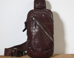Handmade Genuine Leather Mens Cool Chest Bag Sling Bag Crossbody Bag Travel Bag Hiking Bag for men