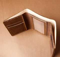 Handmade Coffee Leather Mens Small Trifold Wallet Cool billfold Wallet for Men