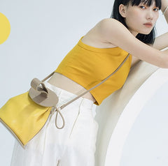 Cute Yellow Leather Womens Mini Bucket Purse Handbag Barrel Shoulder Bag for Women