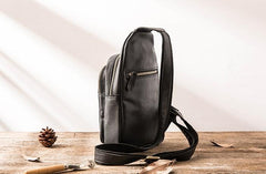 Leather Mens Black Shoulder Sling Backpack Sling Backpack Sling Bag for men