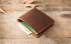 Brown Cool Leather Mens Small Wallet Bifold Vintage Slim billfold Wallet for Men