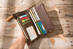 Vintage Cool Mens long Wallet Leather Wallet Long Wallet for Men