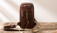 Coffee Leather Mens Sling Bag Sling Shoulder Bag Sling Chest Bag for men