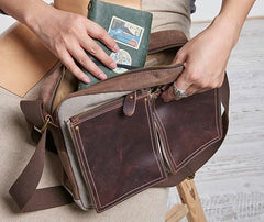 Mens Leather Canvas Gray Cool Messenger Bag Side Bag Shoulder Bag for Men