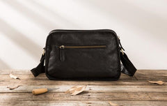 Cool Leather Black Mens Messenger Bag Vintage Shoulder Bag  for Men