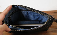 Genuine Leather Mens Clutch Cool Slim Wallet Zipper Clutch Wristlet Wallet for Men