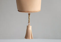 Handmade Leather Beige Womens Mini Wristlet Purse Bucket Purse Barrel Shoulder Bags for Women
