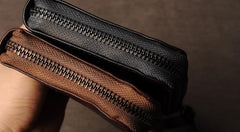 Leather Mens Cool Long Leather Wallet Phone Zipper Clutch Wallet Wristlet Wallet for Men