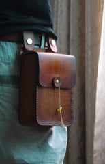 Handmade Leather Belt Pouch Mens Brown Waist Bag CIGARETTE Pouch for Men