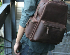 Vintage Coffee Mens Leather Backpack Travel Backpacks Laptop Backpack for men