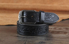 Genuine Leather Punk Rock Biker Tooled Floral Trucker Mens Belt Men Black Coffee Belt for Men