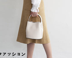 Cute Leather Womens Mini Bucket Handbag Crossbody Purse Barrel Shoulder Bag for Women