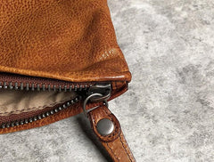 Handmade Genuine Leather Mens Clutch Cool Slim Wallet Zipper Clutch Wristlet Wallet for Men
