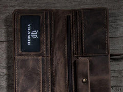 Vintage Leather Long Wallets for men Bifold Men Long Wallets