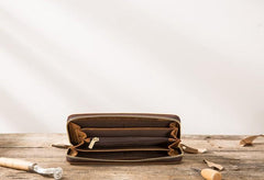 Cool Leather Mens Braided Long Zipper Clutch Wallet Long Wallet for Men