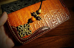 Handmade Leather Mens Tibetan Chain Biker Wallets Cool Leather Wallet Long Clutch Wallets for Men