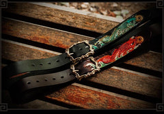 Handmade Leather Tooled Carp Mens Belt Cool Leather Men Belt for Men