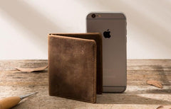 Coffee Cool Leather Mens Small Wallets Bifold Vintage Slim billfold Wallet for Men