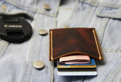 Leather Mens Slim Front Pocket Wallets Coffee Leather Cards Wallet for Men