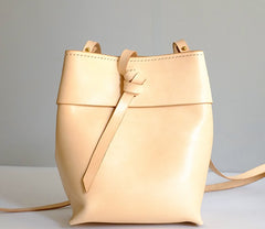 Handmade Leather Beige Womens Bucket Purses Barrel Shoulder Bags for Women