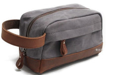 Cool Waxed Canvas Leather Mens Wristlet Bag Vintage Clutch Zipper Bag for Men