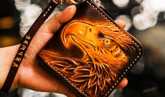 Handmade Leather Tooled Eagle Mens Small Wallet Cool Leather Wallet billfold Wallet for Men