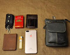 Mens Leather Small Side Bag Waist Pouch Holster COURIER BAG Belt Case Belt Pouch for Men