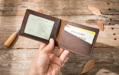 Coffee Cool Leather Mens Slim Small Wallets Bifold Vintage billfold Wallet for Men