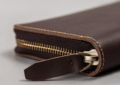 Coffee Leather Mens Zipper Long Wallet Passport Wallet Clutch Wallets for Men