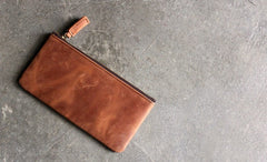 Vintage LEATHER Womens Long Clutch Wallet Zipper Slim Long Wallet FOR Women