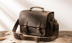 Coffee Vintage Leather Mens Camera Messenger Bag Crossbody Camera Bags for Men
