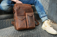 Cool Brown Leather Mens Backpack Travel Backpacks Laptop Backpack for men