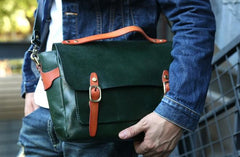 Green Leather Mens Briefcase Messenger Bag Handbag Shoulder Bag for men