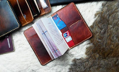 Handmade Leather Mens Small Passport Wallets billfold Travel Wallets for Men