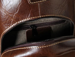 Brown Leather Mens Cool Sling Backpack Chest Bag Sling Bag Crossbody Pack for men