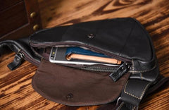 Cool Leather Mens Chest Bag Sling Bag Sling Crossbody Bag Travel Sling Bag for men