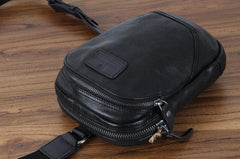 Genuine Small Black Leather Mens Cool Chest Bag Sling Bag Crossbody Pack for men