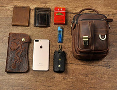 Mens Leather Small Side Bag COURIER BAG Waist Bag Holster Belt Case Belt Pouch for Men