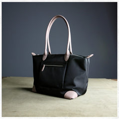 Womens Black Nylon Shoulder Tote Medium Light Pink&Black Nylon Handbag Purse for Ladies