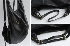 Vintage Black WOMENs LEATHER Hobo Handbag Fashion Hobo Shoulder Bag FOR WOMEN