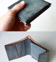 Handmade Vintage Leather Mens Small Bifold Wallet Cool billfold Wallet for Men