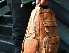 Cool Brown Mens Leather Backpack Travel Backpacks Cool School Backpacks for men