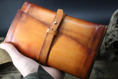 Handmade Leather Mens Brown Bifold Long Wallet Vintage Cool Clutch Wallet for Men