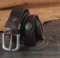 Genuine Leather Punk Rock Biker Trucker Mens Belt Men Black Coffee Belt for Men