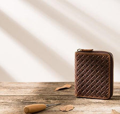 Cool Leather Vintage Mens Small Wallets Zipper billfold Wallets for Men